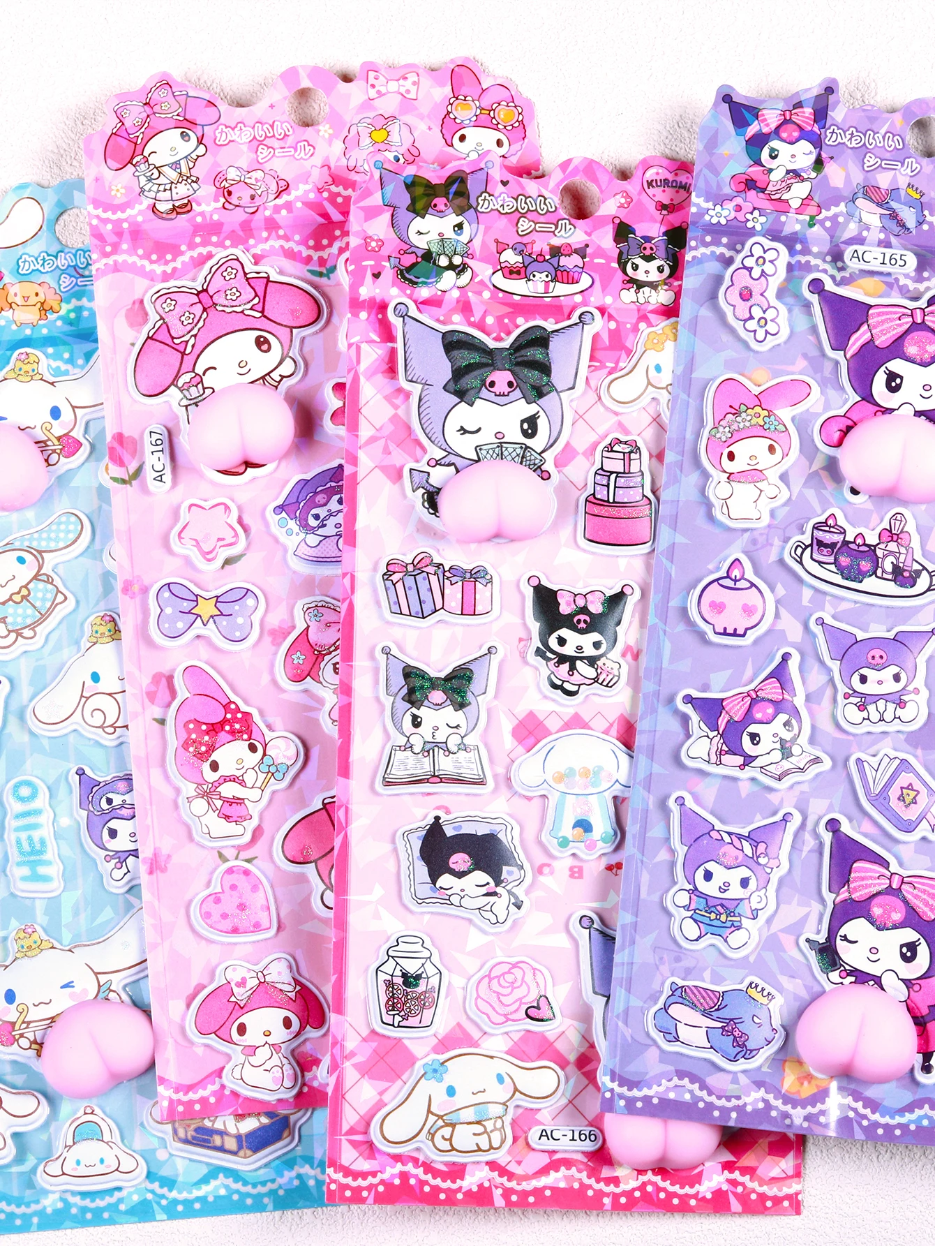 

3D embossed stickers featuring Sanrio PP squishy toys, suitable for scrapbooks, planners, diaries, and notebooks