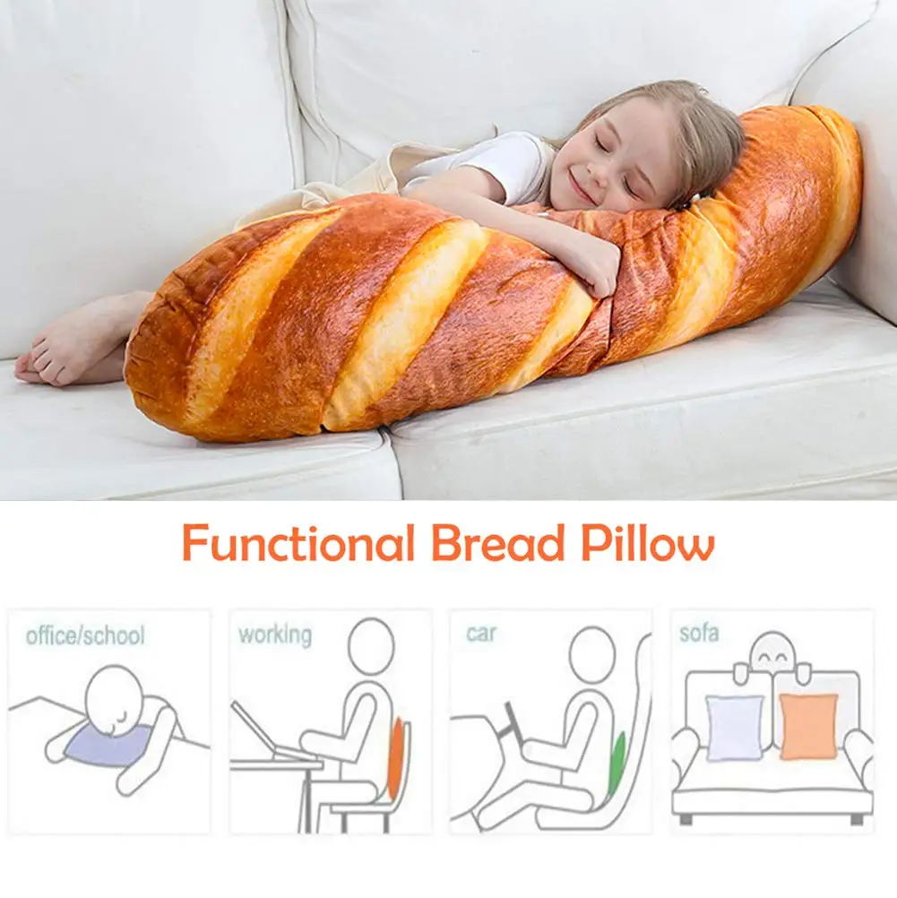 3D Simulation Bread Shape Pillow Soft Lumbar Baguette Back Cushion Funny Food Plush Stuffed Cushion