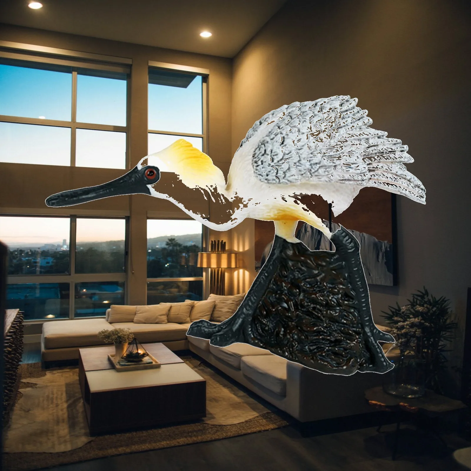 Outdoor Garden Decor Figurines Mini Bird Statues Black Faced Spoonbill Sculpture for Patio Yard