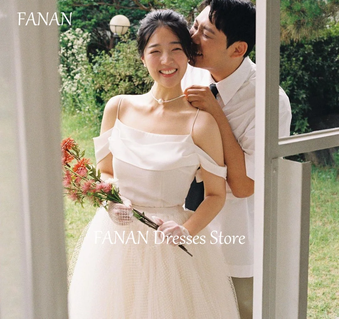 

FANAN Korea Elegant Ivory Spaghetti Straps Tiered Polka Wedding Dresses 웨딩드레스 Organza Corset Back Made Bride Gowns Plus Size