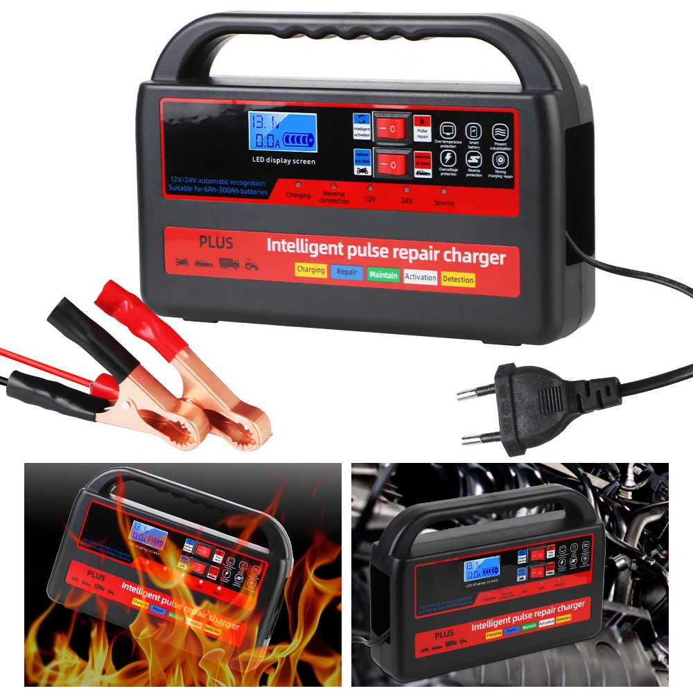 

Car Motorcycl Battery Charger Auto Pulse Repair Intelligent Pulse Fast Power Charging Digital LCD Display Handheld 12V / 24V