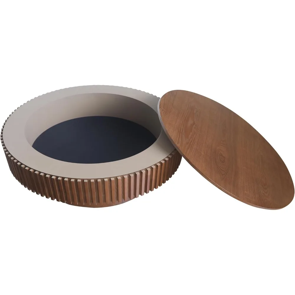 Круглый журнальный столик в стиле фермерского дома с местом для хранения, диаметр 39,37), отделка из орехового дерева для гостиной, квартиры или офиса