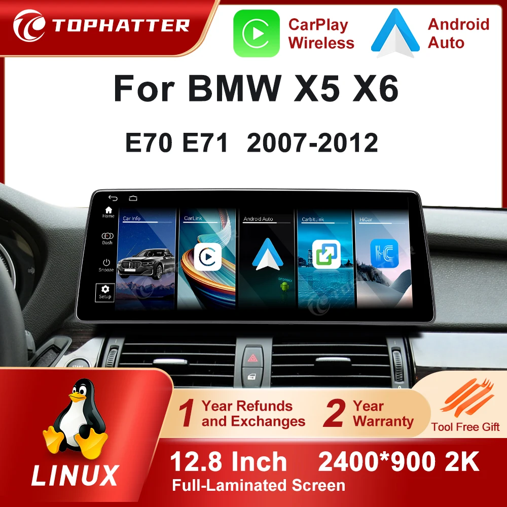 

12.8in 2K Screen CarPlay For BMW X5 X6 2007-2012 E70 E71 Car Radio Linux Multimedia Player Navi Head Unit 360