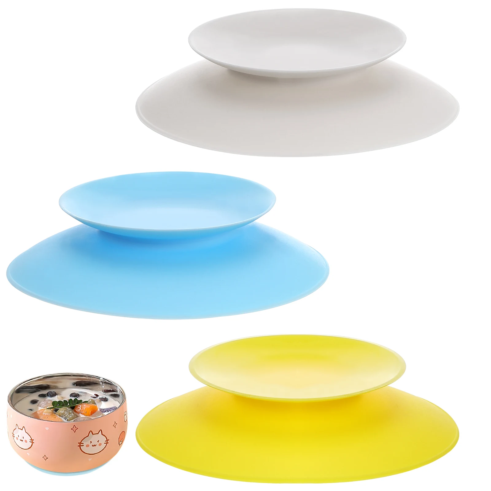 

3Pcs Silicone Suction Cup Bowls Double Sided Anti Slip Baby Plate Holder Non Slip Suction Pad for Tableware Fixing Baby Feeding