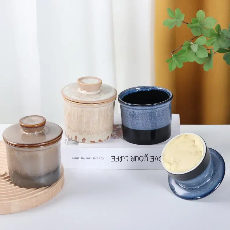 طبق زبدة سيراميك جديد بغطاء، وعاء جبن، صندوق زبدة على الطراز الغربي، حاوية تخزين للمطبخ من نيونيو للسيراميك #2