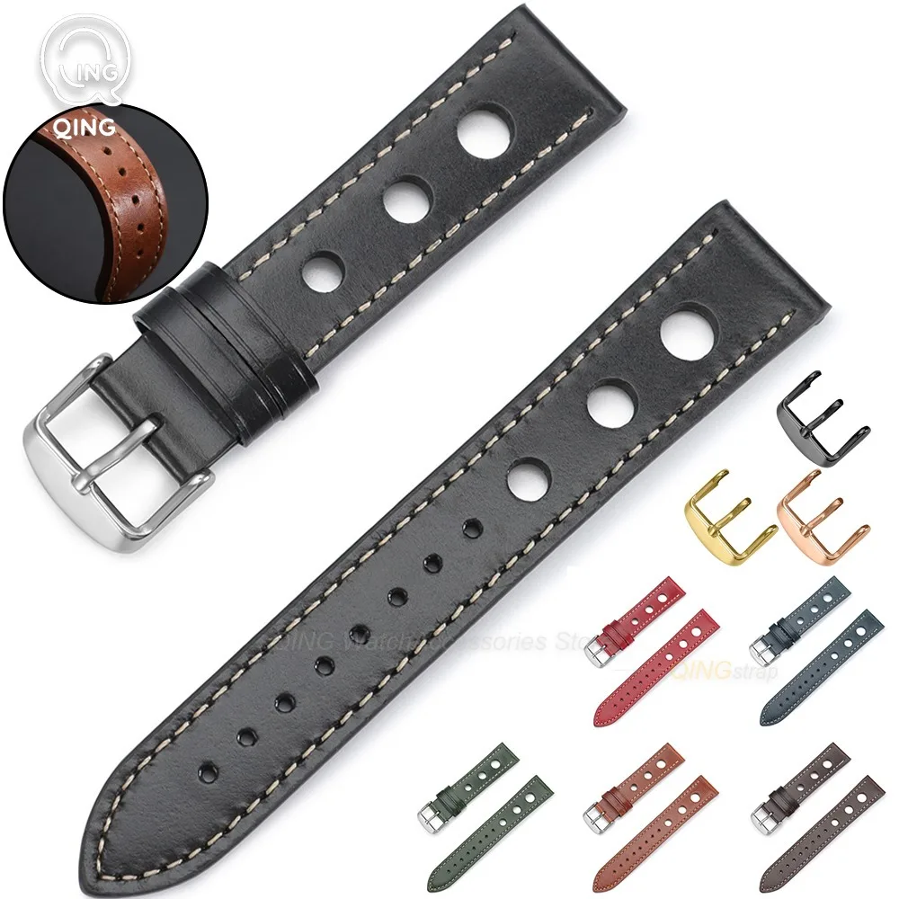 20mm 22mm Universal Bracelet for Seiko for Rolex for Omega Leather Watch Straps Breathable Oil Wax Cowhide Watchband Accessories