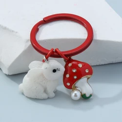 Cute Enamel Keychain Rabbit Mushroom Key Ring Cartoon Key Chains For Women Girls Handbag Accessories Handmade Jewelry Gifts