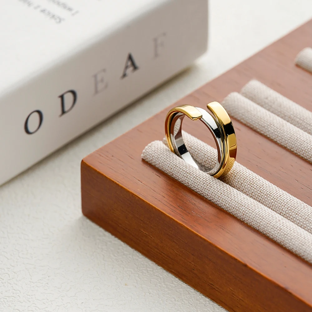 

Two Tone Color Ring For Women Stainless Steel 18K Gold Plated Fashion Jewelry Trendy Minimalist Statement Jewelry 2025 New