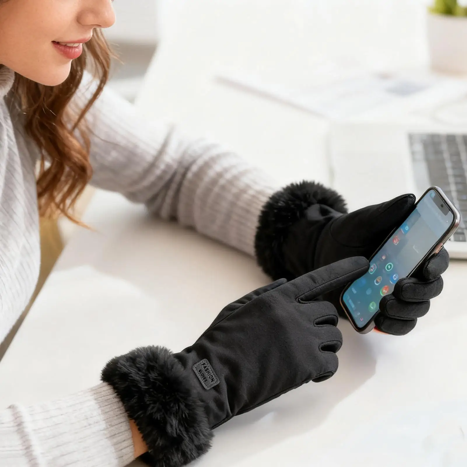 Touchscreen Winter Gloves Cashmere Lined Thermal Grip Palm Warm Mittens for Women Driving Shoveling Snow Cycling Outdoor Work