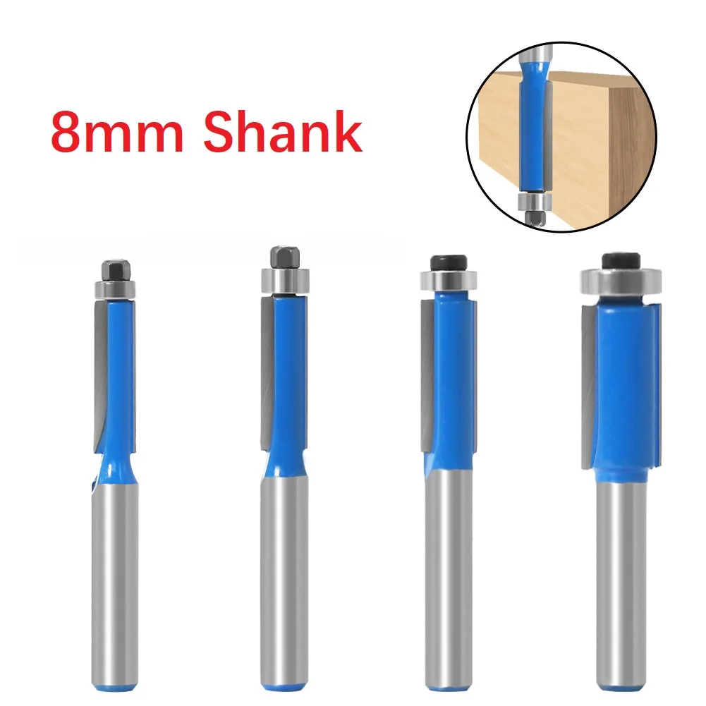 1pc 8mm Shank Double-Edged Trim Router Bit With Enclosed Ball Bearing YG6 Alloy Head For Wood Template Pattern Power Tools