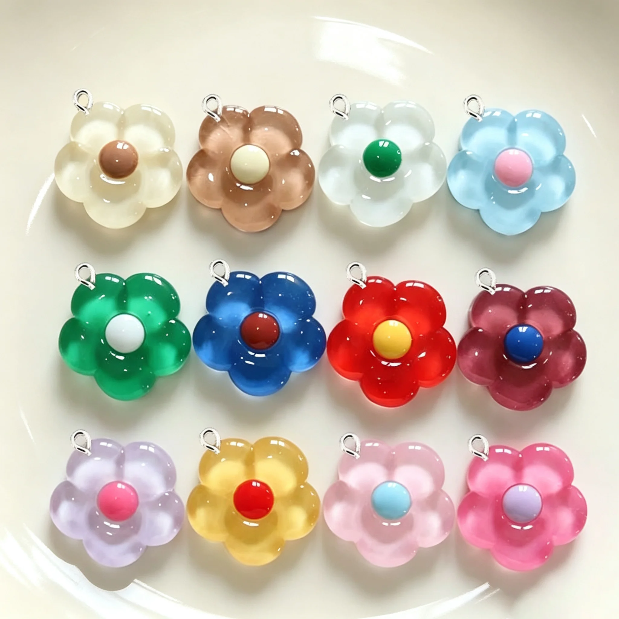 10 Pieces Resin Translucent Colored Five-Petal Flower Pendants, for Jewelry Making DIY Earrings Necklaces Keychains Accessories