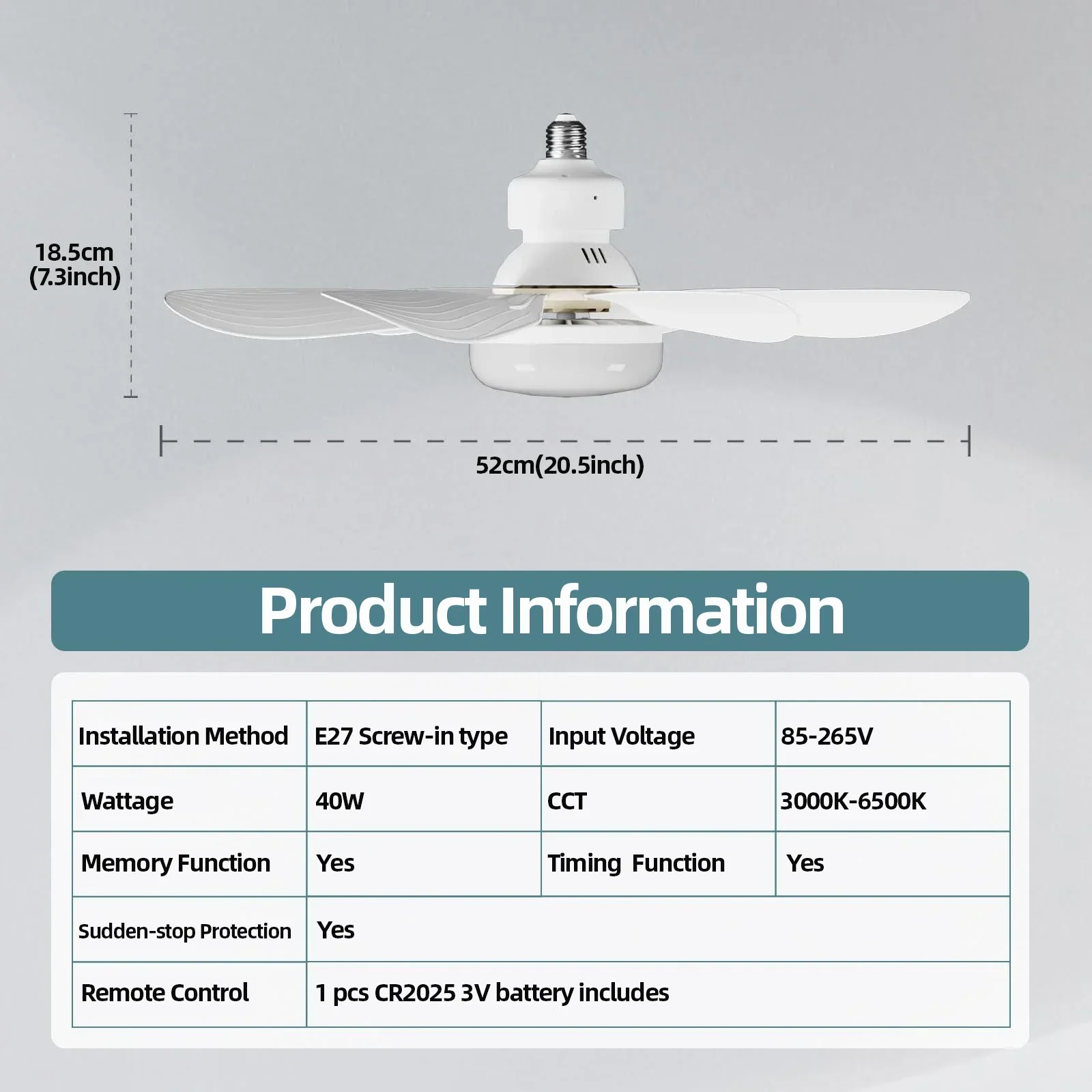 40W Ceiling Fan Light E27 With Remote Dimming Function LED Fan Light Suitable For Living Room Study And Home Use 85-265V