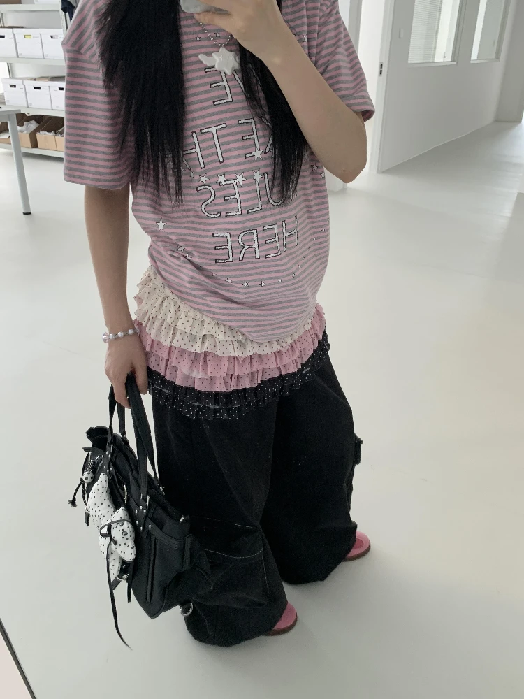 Coréen Sle rétro rayé lettre impression ronde Ne ort Sve T-shirt femmes été léger coton coupe ample pur coton...