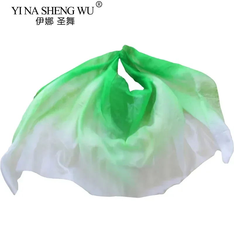 Belly Dance Veils Handmade Natural Silk Belly Dance Props White Green Gradient Color 250/270x114Cm Dance Accessories Silk Veil