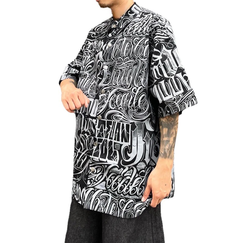 Hip Hop Shirt Streetwear Mens Hawaiian Shirts Harajuku Letters Printed New Summer Casual Beach Short Sleeve Loose Tops Shirts