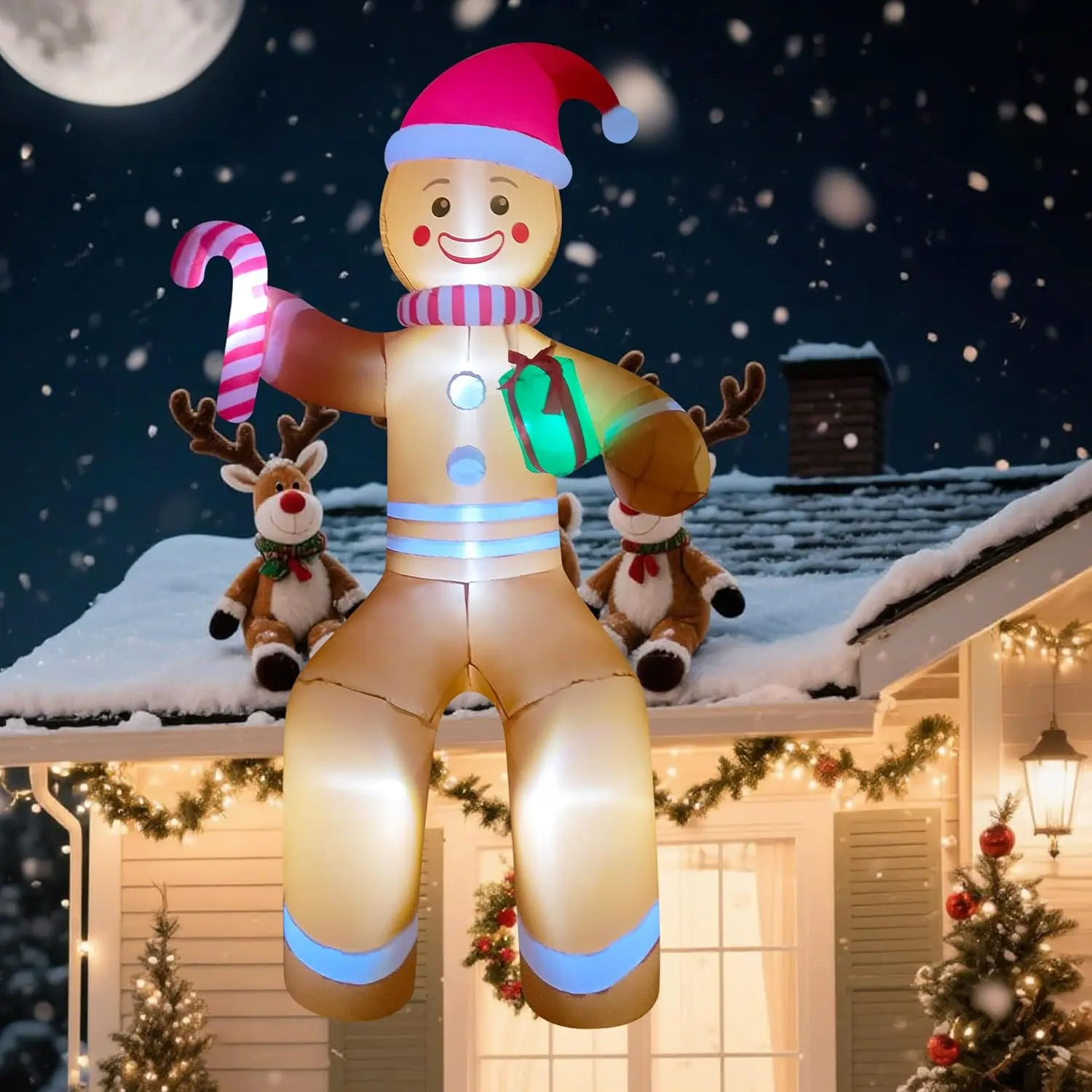 

10ft LED Lighted Gingerbread Man Inflatable Christmas Decor for Yard, Balcony, Tree – Indoor/Outdoor Holiday Decoration