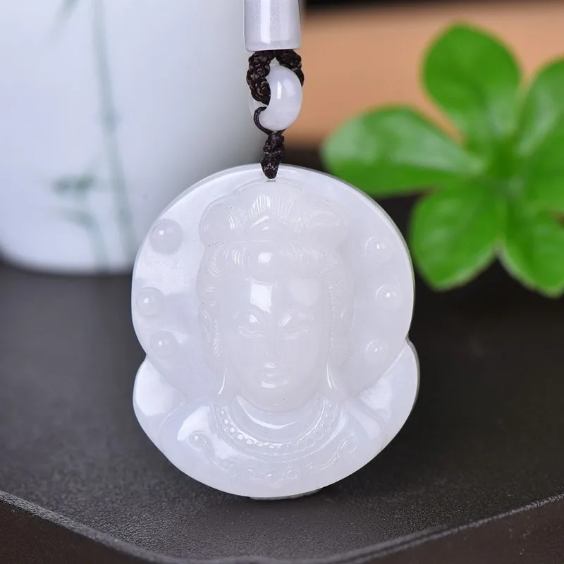 White Jade Natural Golden Jade Guanyin Bodhisattva Promoted To A Higher Position and Made A Fortune Pendant Necklace for Men