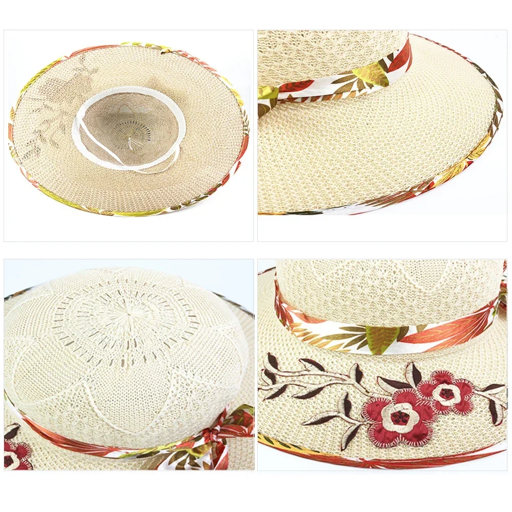 الصيف مابل ليف زهرة الشمس حماية بنما قبعة للنساء القوس الشريط الحواف الشاطئ Chapeu القش الإناث أغطية الرأس #6
