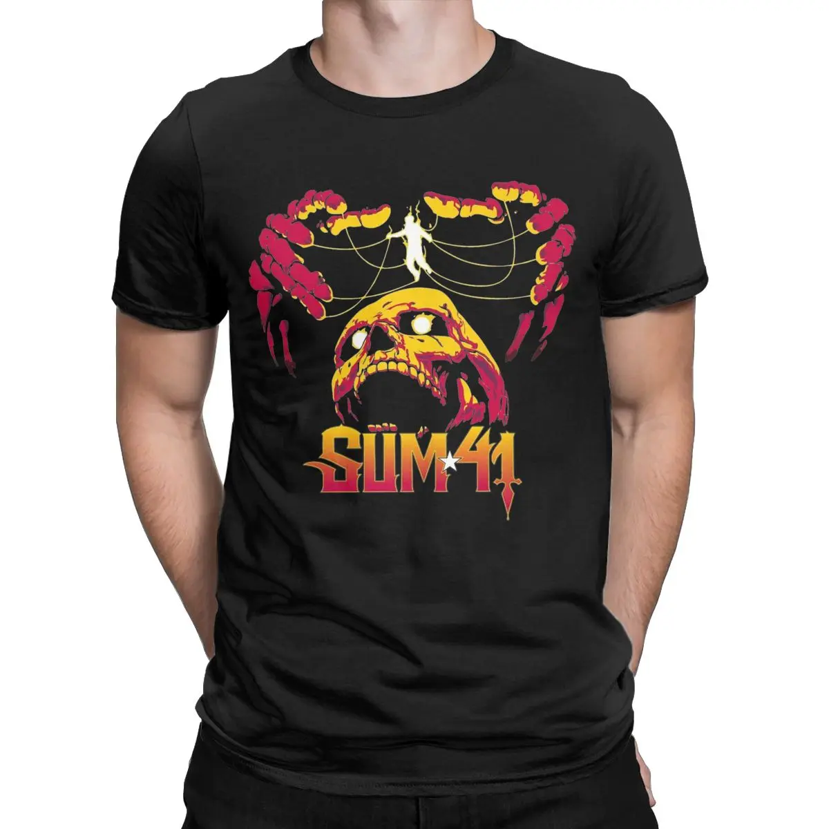 The String Skull Sum 41 Band T-Shirt Men SUM41 Punk Funny Cotton Tee Shirt Round Neck Short Sleeve T Shirts Graphic Printed Tops