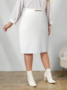 Plus Size 1XL-5XL Women's Elastic Mid Length Skirt Slimming-fit High Waisted Trendy Knee Length Ladies Clothing Tight Skirt