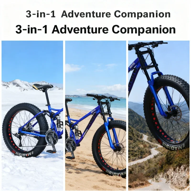 Unisex Blue Spoke Wheel Mountain Bike Extra Wide 4.0 Tire Shock Absorption Variable Speed for Off-Road Beach Snow Adult Student