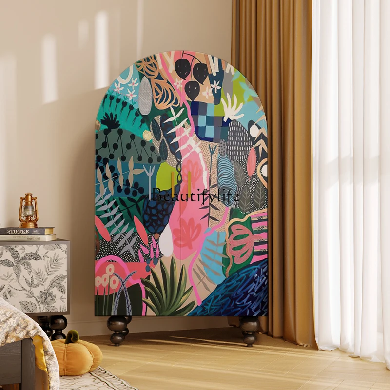 

Nordic wabi style solid wood wardrobe double door removable cloakroom storage locker