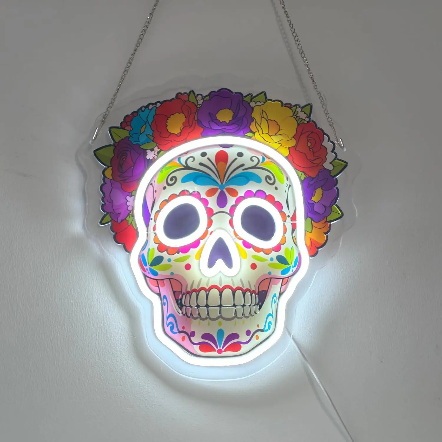 

Day of the Dead Neon Sign Sugar Skull Dimmable LED Lights for Bedroom Dorm Garage Bar Theater Media Game Room Party Wall Decor