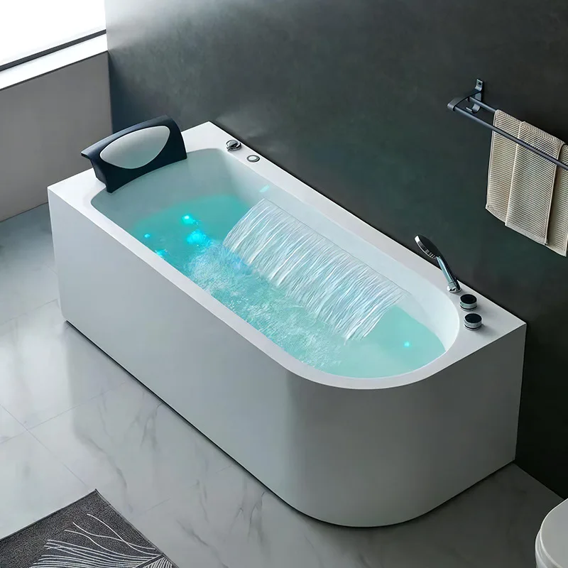 Acrylic Massage Bathtub for Home Small Apartment Hotel Smart Heating Whirlpool Single Spa Bubble Bathtub