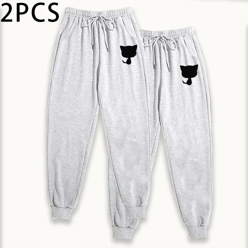 2pcs Womens Jogging Pants Solid Color Sweatpants Casual Sporty Trousers Autumn Winter Home Outdoor Comfort Fit Streetwear Pants