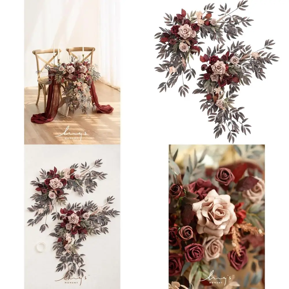 

Набор из 2 искусственных цветочных гирлянд для свадеб, декора столов или стен в бордовых и пыльно-розовых тонах