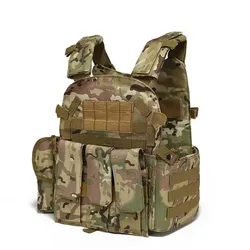 6094 Molle Airsoft Plate Carrier Vest Multi-Functional Paintball Tactical Vest Adjustable for Outdoor Cycling Combat Camo Vest