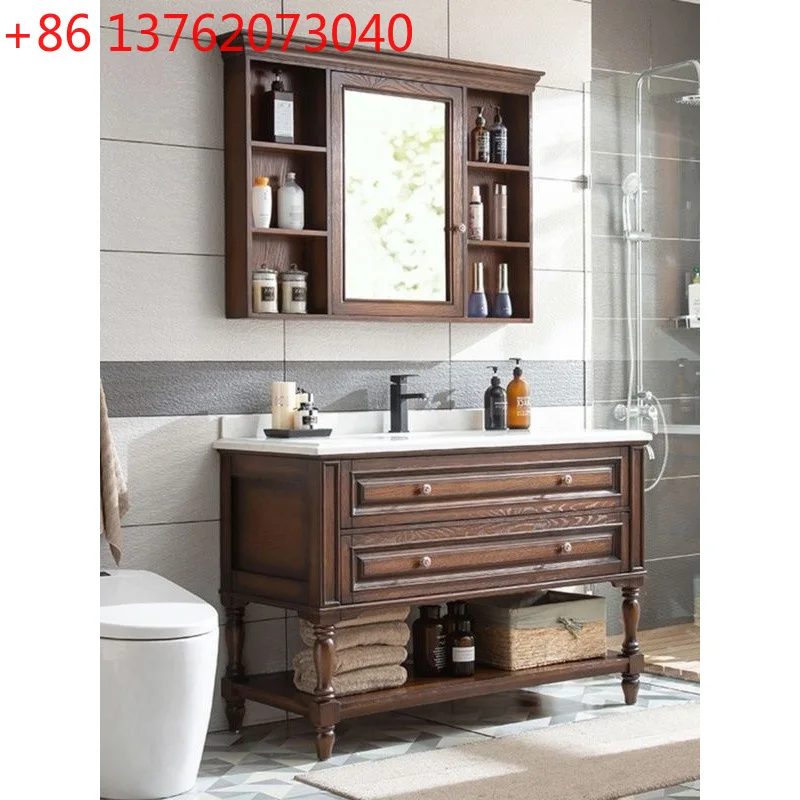 

American solid wood bathroom cabinet combination oak floor bathroom cabinet toilet washstand