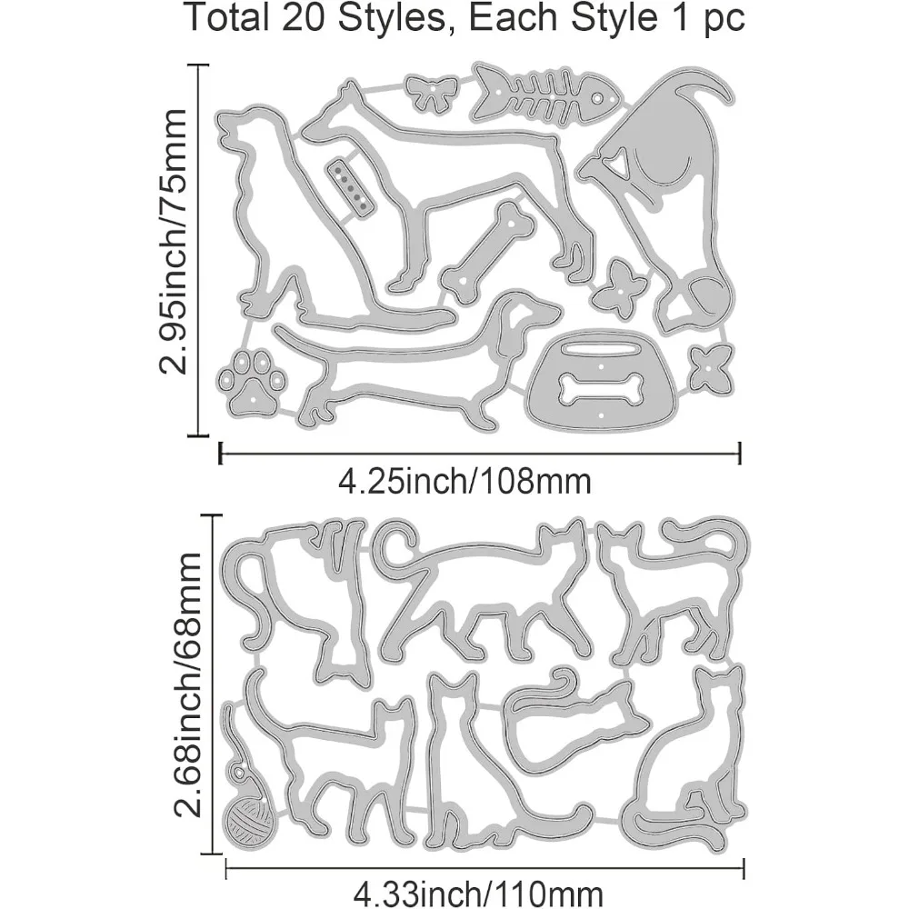 Dogs Cats Cutting Die Metal Pet Animals Bones Die Cuts Embossing Stencils Template for Paper Card Making Decoration Making Kit