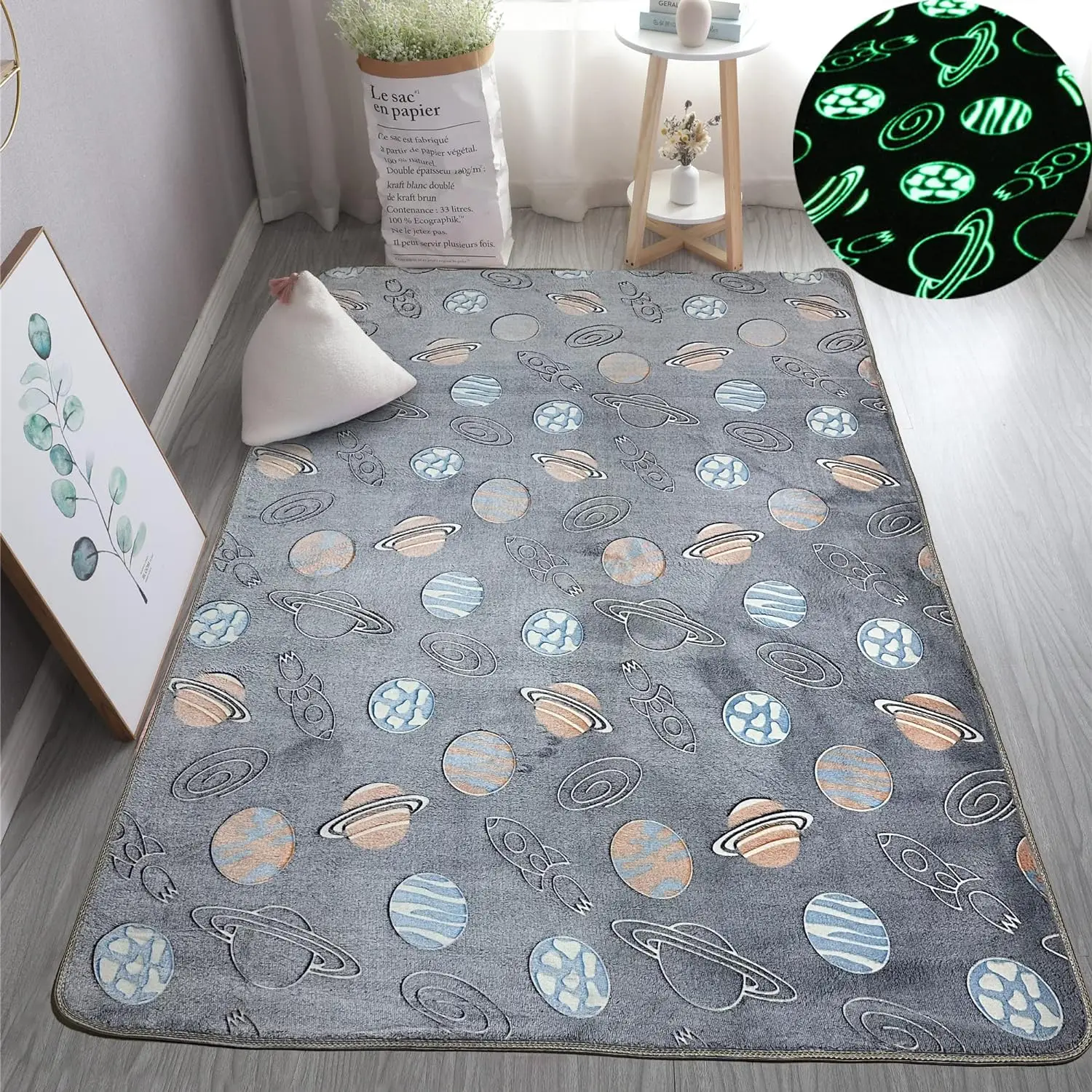 Large Area Rug Carpet Glowing in The Dark Stars for Children Room Decor Funny for Living Room Rectangular Mat for Kids Bedroom