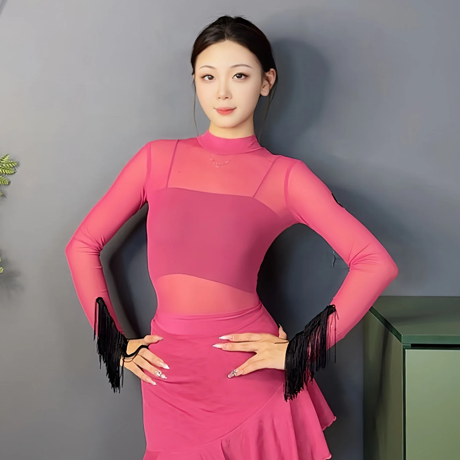 Nappa maniche lunghe maglia top da ballo latino abbigliamento da prestazione per donna rumba samba costume da ballo da sala pratica usura BL16775