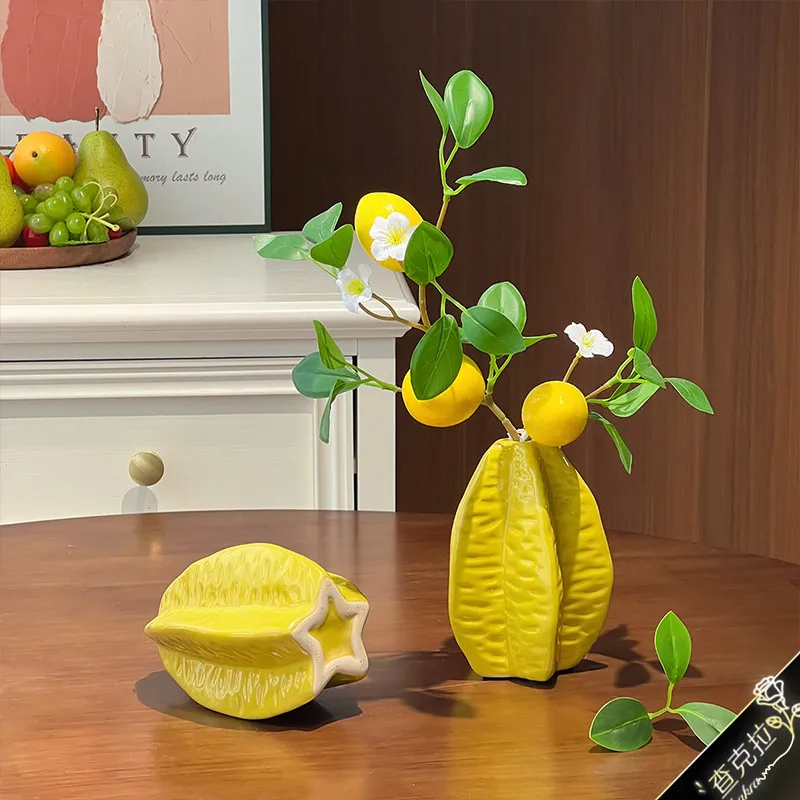 Starfruit Shape Ceramic Vase 2026 New Household Creative Desktop Ornament Good-looking Living Room Restaurant Tabletop Vase