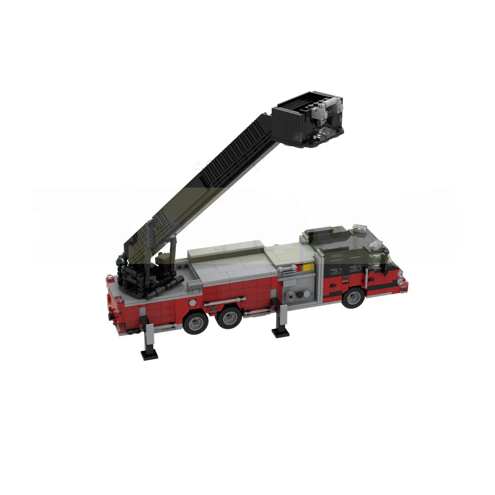 MOC Fire Engine Model Simulated Fire Rescue Truck Construction Bricks Kit Hands‑on Toy Vivid Firefighting Vehicle  Great Gift