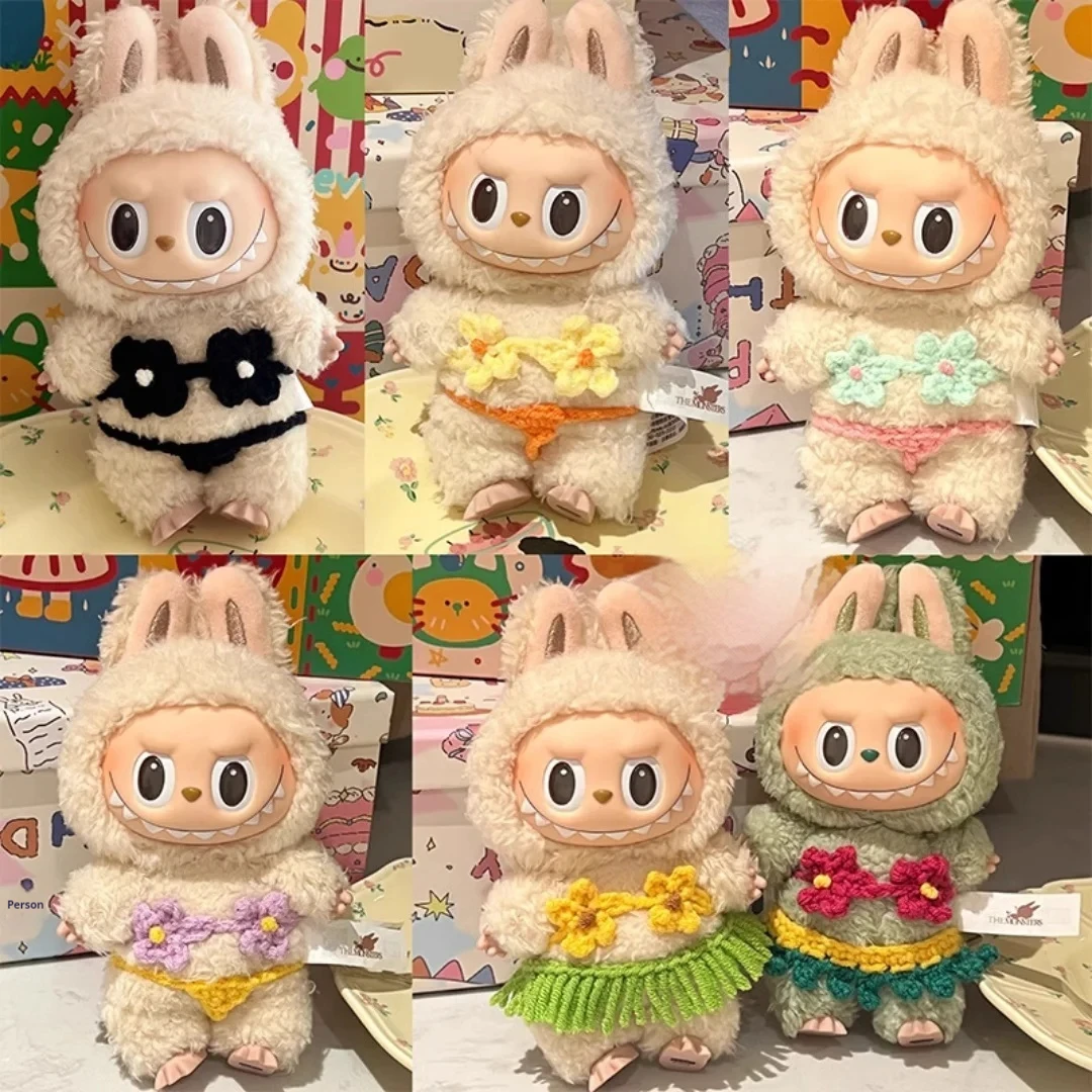 

For Labubu Accessories Clothes Wacky Mart V1/V2/V3 Handmade Bikini Beach Sun Hat Headgear Set Hawaiian Grass Skirt Doll Clothes