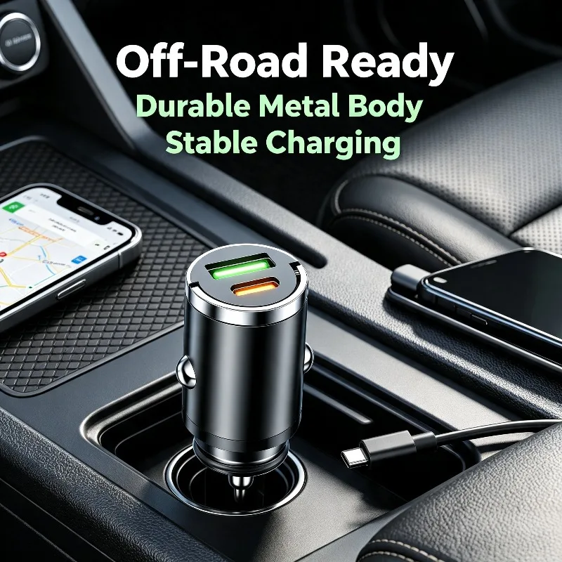 Dual Port 100W Car Charger Fast Charge Pull Ring Hidden Car Phone Charger Adapter For 12‑24V Vehicle Mobile Phone Charging