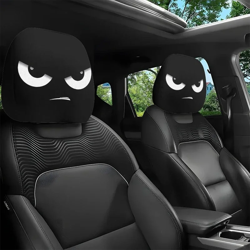 2pcs Funny Face Printed Car Pillowcase Soft Comfortable Decorative Washable Polyester Fabric Cushion Cover Auto Seat Headrest