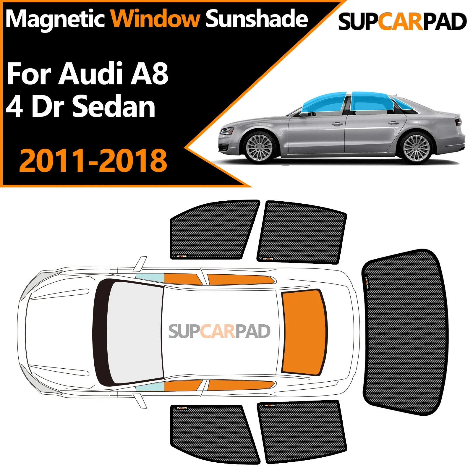 

Custom Car Window Sunshade For Audi A8 4 Dr Sedan 2011-2018 Magnetic Curtain Mesh Front Windshield Frame Curtain