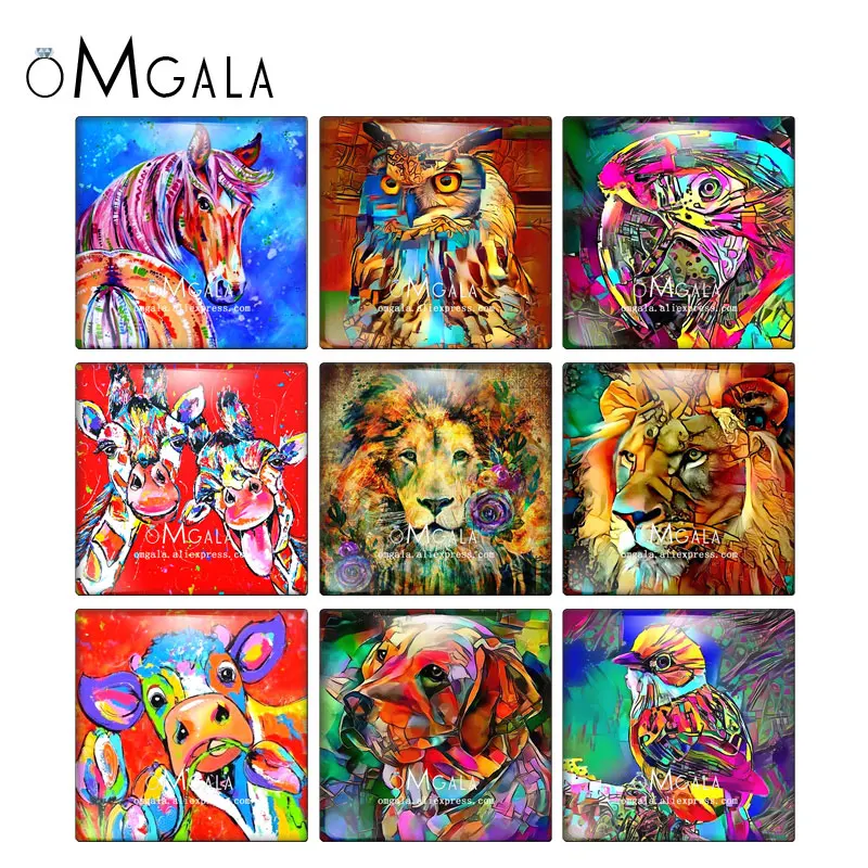 Ink Paintings Dog Lion Bull Cats Aniamls 10pcs mixed 12mm/20mm/25mm/30mm photo glass cabochon demo flat back Making findings