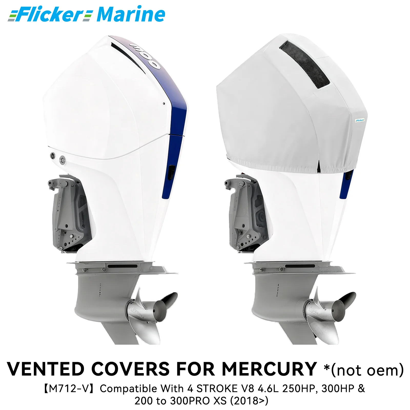 Flicker Vented Outboard Cover Compatible with Mercury 250/300HP & 200–300PRO XS, Reinforced Canvas, Fleece Lined, Secure Fit