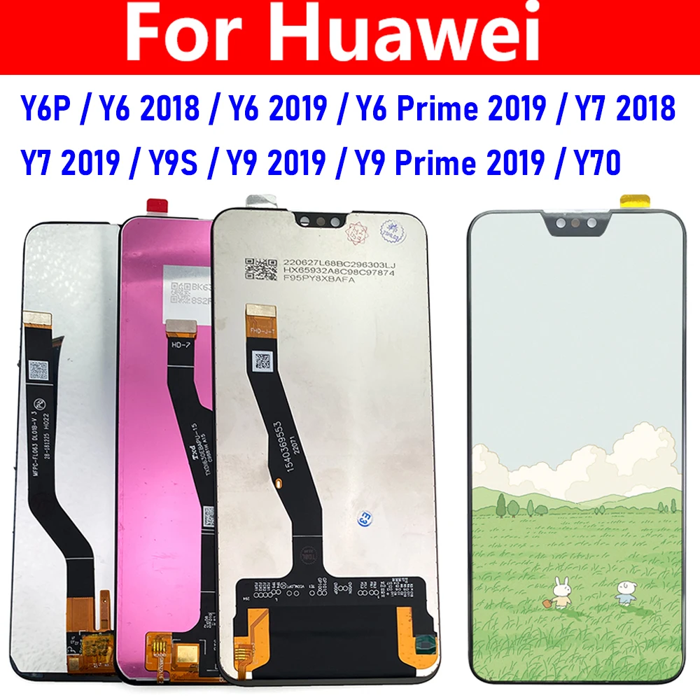 NEW Tested For Huawei Y9 Prime 2019 Y6P Y6 Y7 2018 Y70 Y9S LCD Display Touch Screen Digitizer Assembly Repair Part (No Frame)