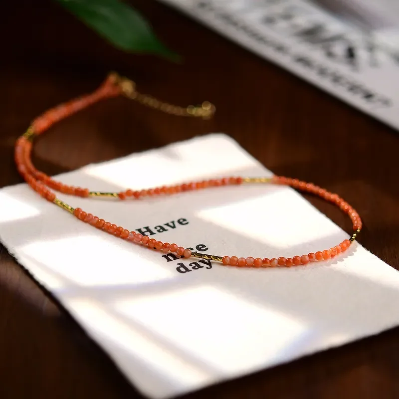 Nanhong Necklace National Style Colorful New Chinese Ethnic Style Orange Red Clavicle Chain Women's Temperament Nanhong
