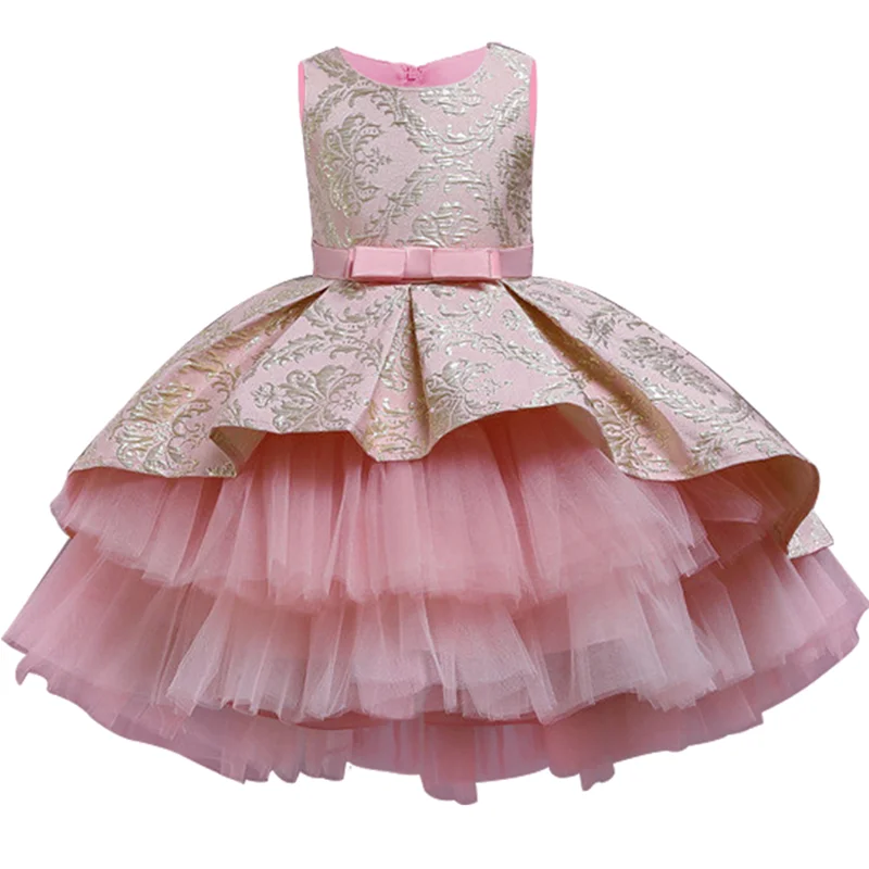 2023 Elegant Trailing Party Dress For Girls Embroidery Wedding Prom Ball Gown Lace Flower Girl Dress Kids Princess Vestidos