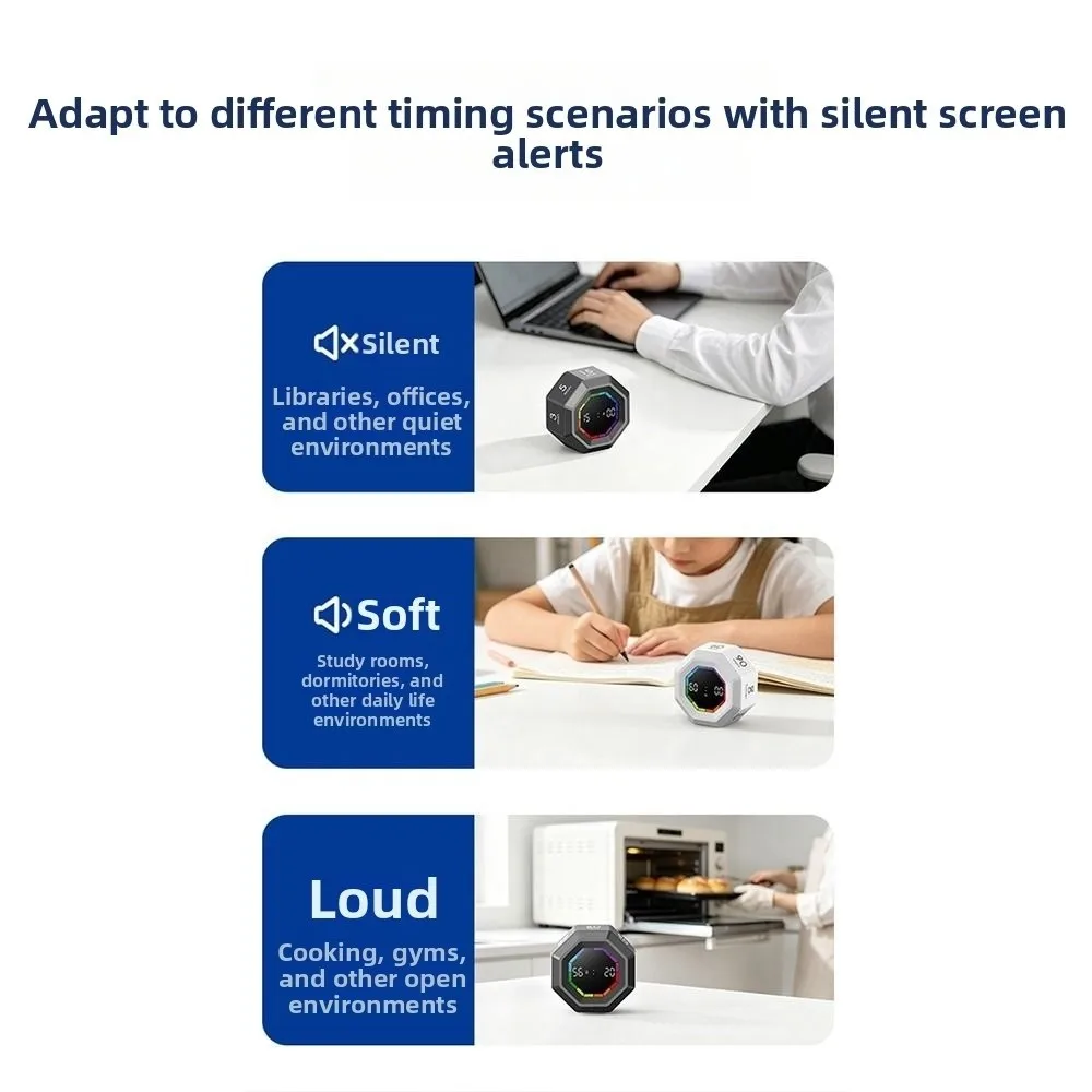 Mini Magnetic Gravity Sensor Timer LED Display Smart Cube Timer Usb Charging Octagon Design Kitchen Timer Kitchen
