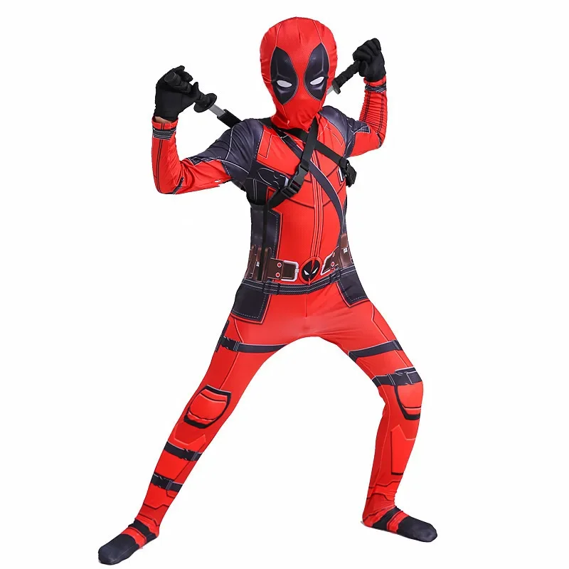 Smile Hero Deadpool Cosplay Costume pour garçons, combinaison d'Halloween, film Nette, masque Rick, collants avec épée et sac, ensemble de vacances