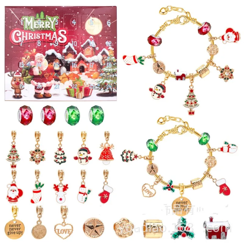 Children DIY Handmade Christmas Calendar Blind Box Christmas Toys Jewelry Bracelets Set Gifts Box New Year Decor Gifts Fun Gift