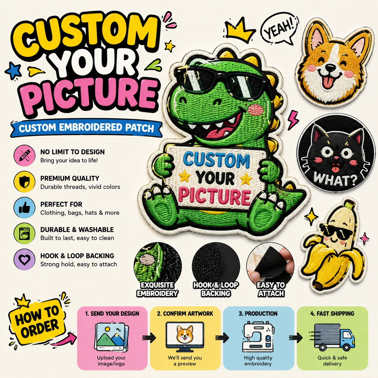 Custom Embroidery Patch, Make Your Own pictures, Personalized Team Logo and Fun Tactical Badge Ask customer service for details.